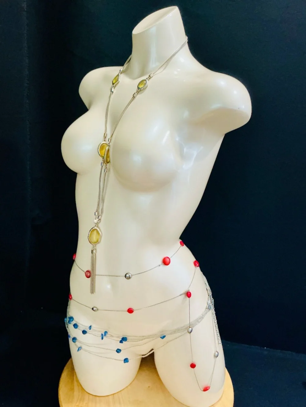 Chico's Multistrand Beaded Necklace in Blue, Red & Yellow Sexy Boho Beach Chic